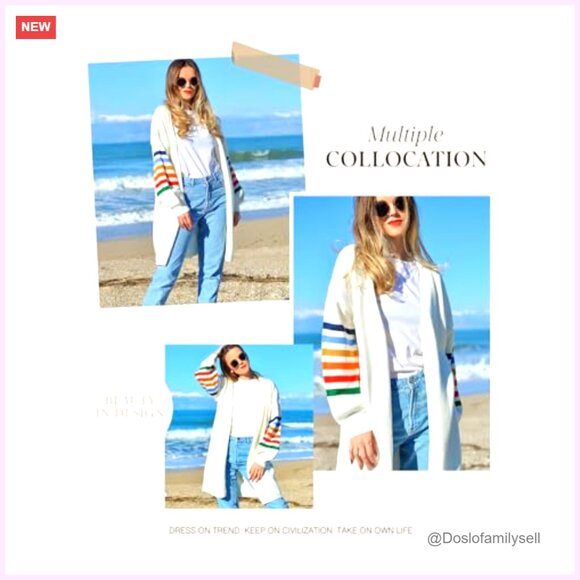 Long Open Front Cardigan Loose Knit Sweater Balloon Sleeve Lightweight - Picture 5 of 7